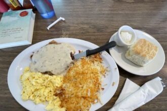 country fried steak biscuit with egg